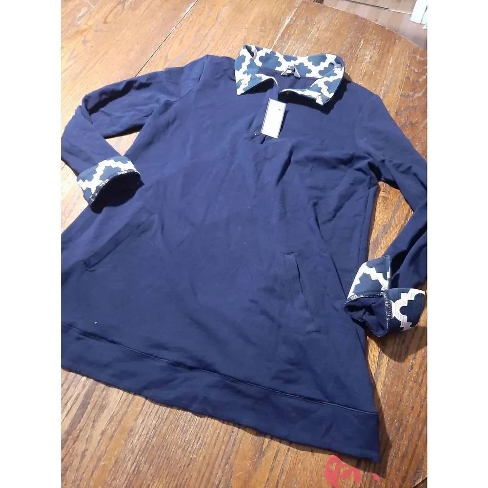 New Large Crown & Ivy Long Sleeve Moroccan Market  Shirt Top Blue Pink White NWT